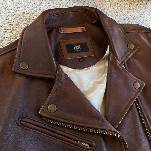 Frye Mens Leather Moto Jacket "Corey" Size Small, Dark Brown, Like New - Picture 5 of 11